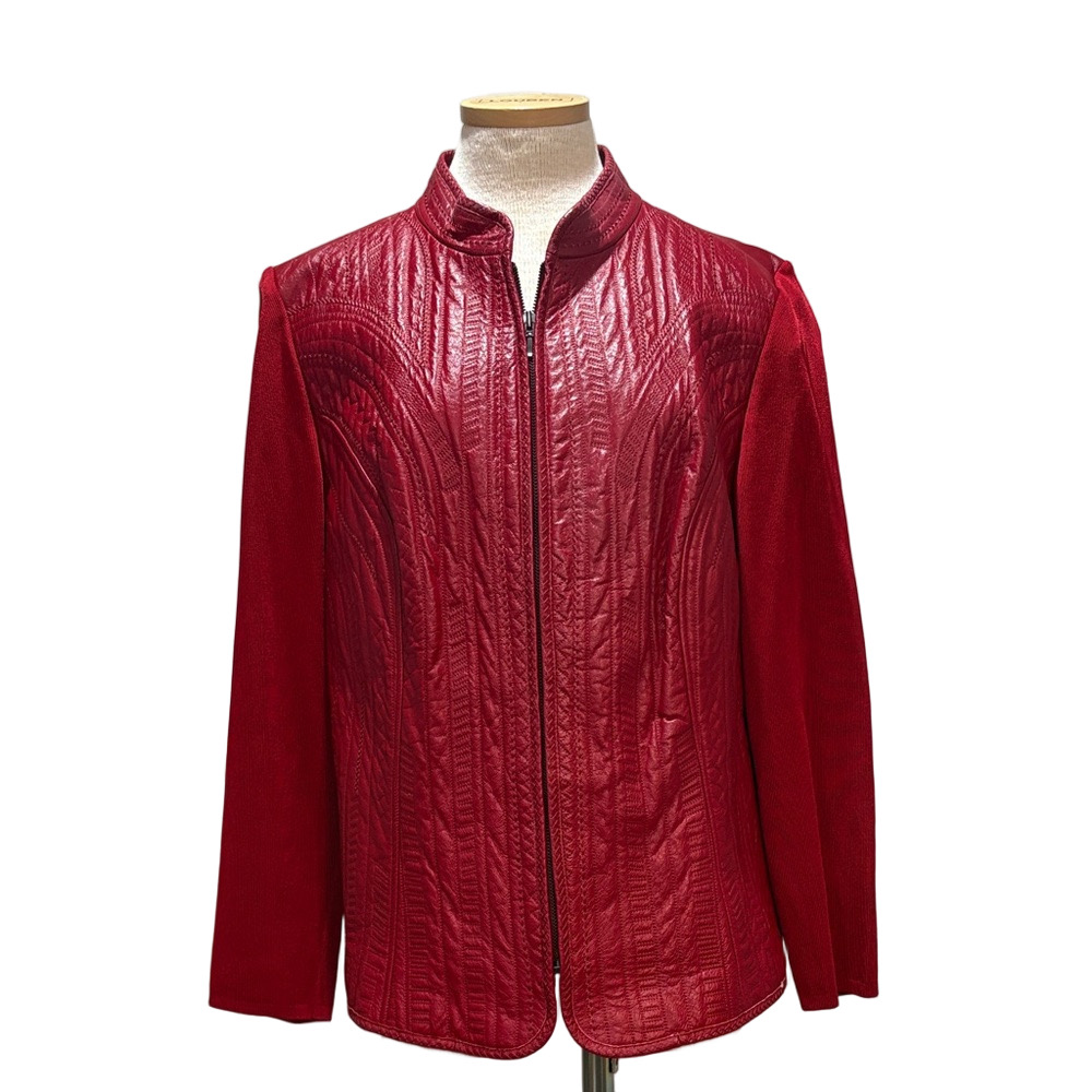 Peter Nygard sz L/12 red leather and cloth jacket